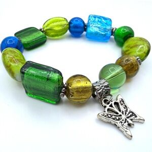 Vintage Glass Bead Butterfly‎ Charm Bracelet Bohemian Style Y2K 90s 2000s